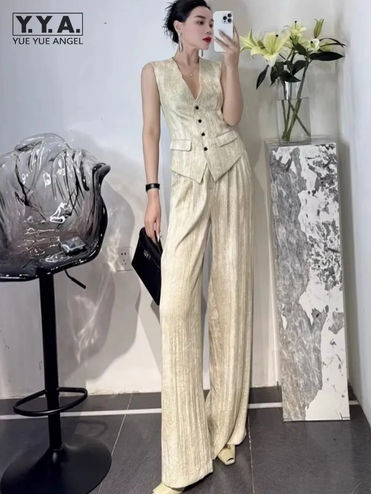 

2025 New Style Females Summer Casual Cotton Sleeveless Sets Stylish Two-Piece Vest Set Office Ladies Fashion Full Length Outfits