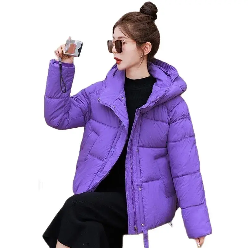 

Winter 2023 New Down Cotton-Padded Hooded Solid Color Outcoat Female Short Fashion Korean Version of Thick Warm Loose Joker Coat