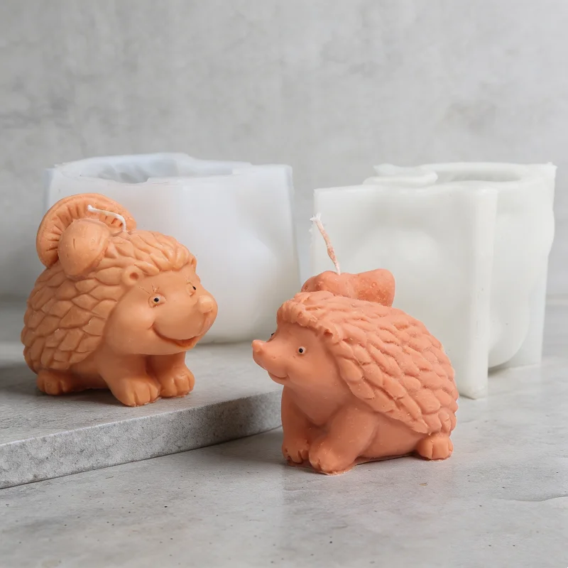 3D Cute Hedgehog Silicone Candle Mold, 2 Styles Mushroom & Round Hedgehog Wax Mold for DIY Soap Resin Plaster Craft Home Gift