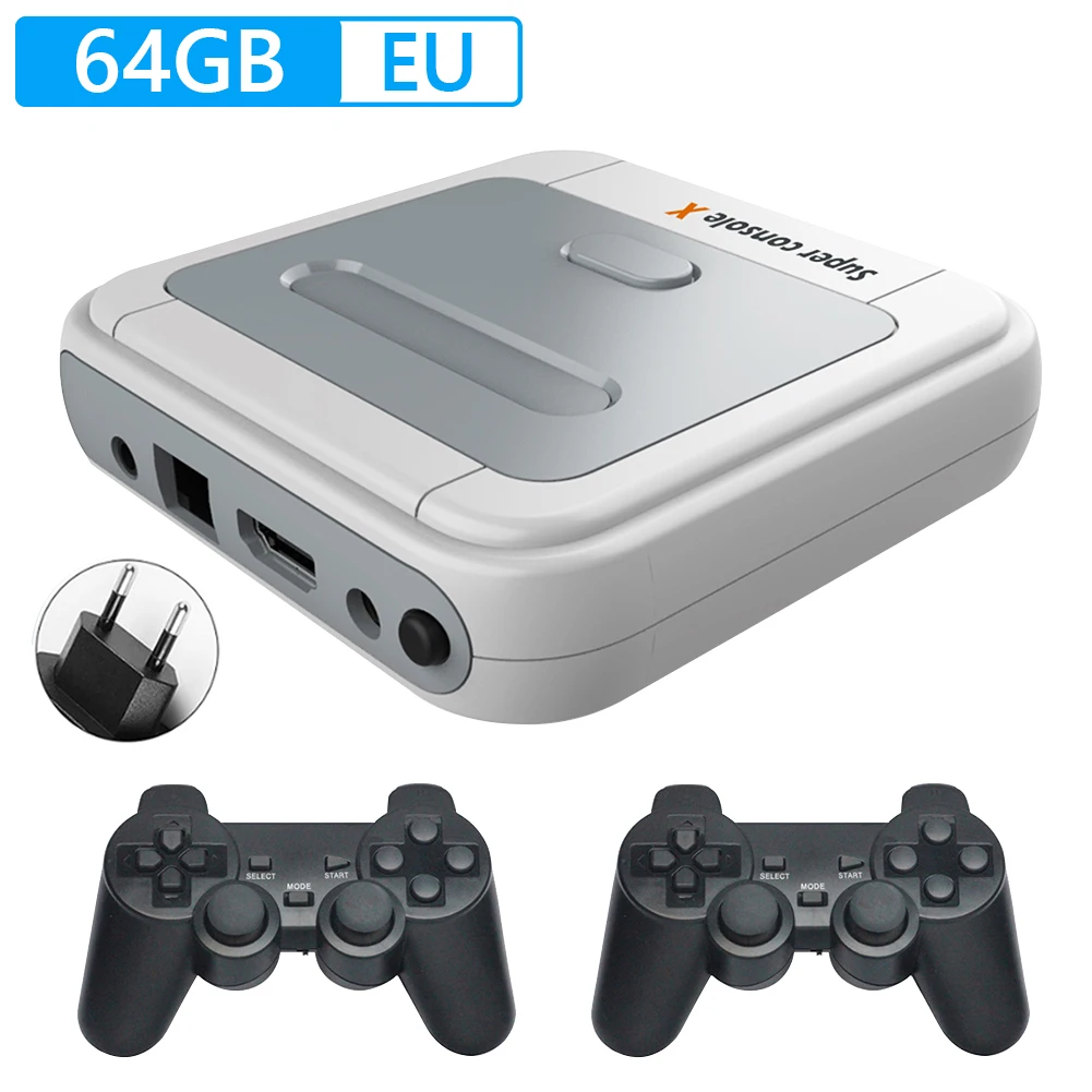 صندوق ألعاب مع وحدتي تحكم ألعاب لاسلكية وحدة تحكم ألعاب ريترو متوافقة مع معظم المحاكيات لإخراج 4K TV HD/AV