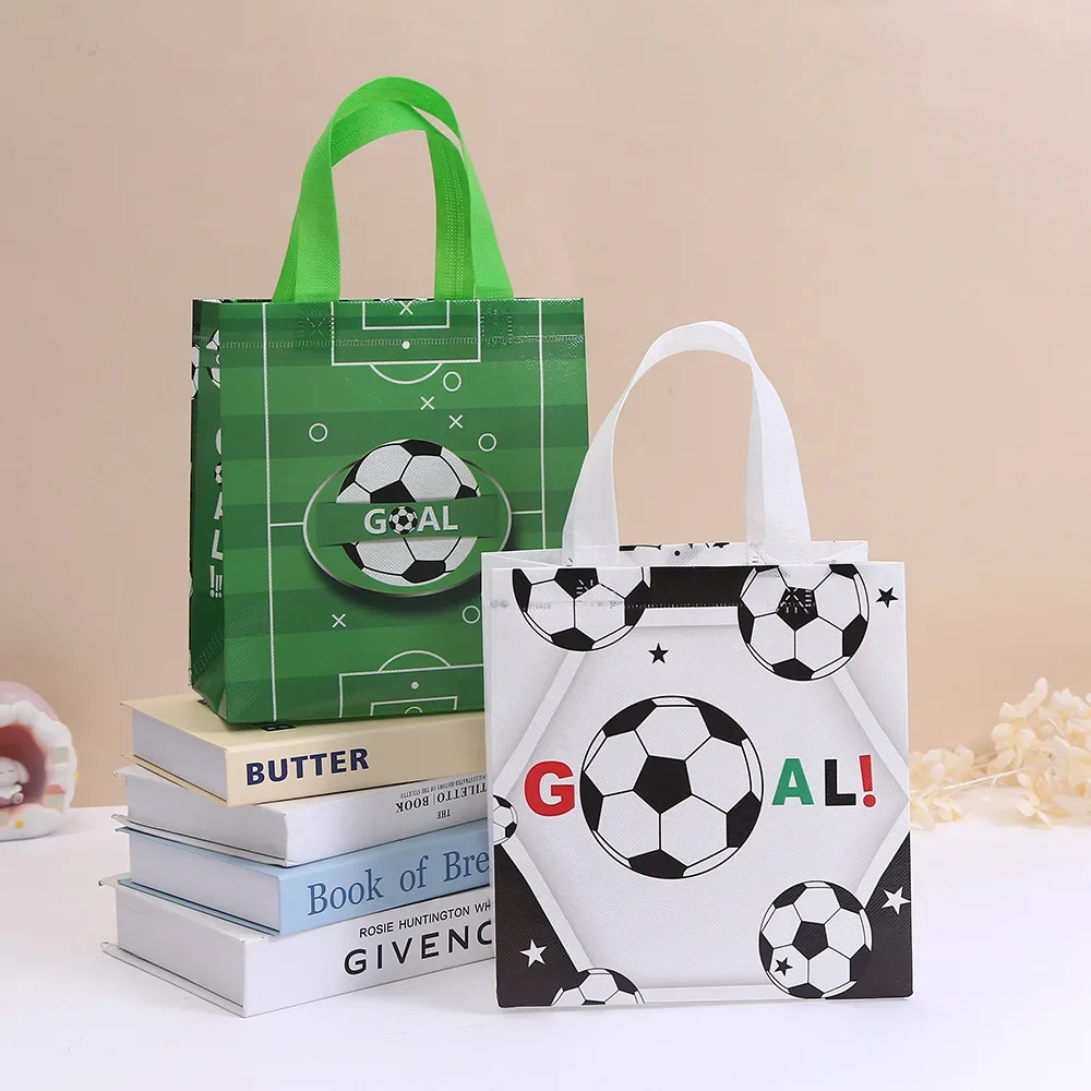 5Pcs Cartoon Football Gift Packing Bag Sports Non-Woven Shopping Tote Bag for Boy Soccer Theme Birthday Baby Shower Party Decor