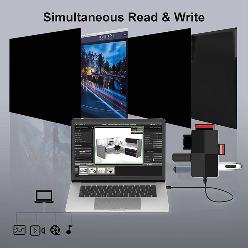 8-In-1 USB C Hub USB 3.0 Multi Card Reader CF/SD/TF/XD/MS Memory Card Adapter, For Micro-SD Micro-SDXC SDHC PC Laptop