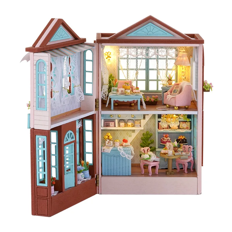 Diy Mini Wooden Dollhouse With Furniture Light Doll House Casa Miniature Items maison For Toys Birthday Gifts