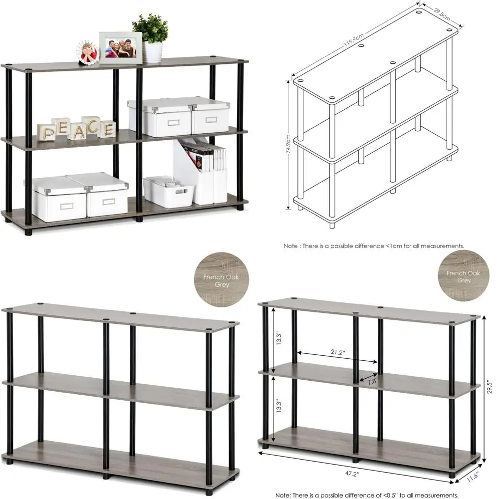 

3-Tier Wide Bookshelf - 47.4 Storage Organizer for Living Room, Garage, Home Office in French Oak Finish