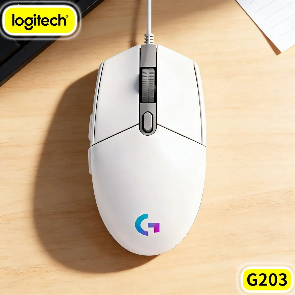 Logitech G203 Wired Gaming Mouse Rich RGB Lighting Solid Build Adjustable DPI Anti‑Slip Pads USB Desktop Pc