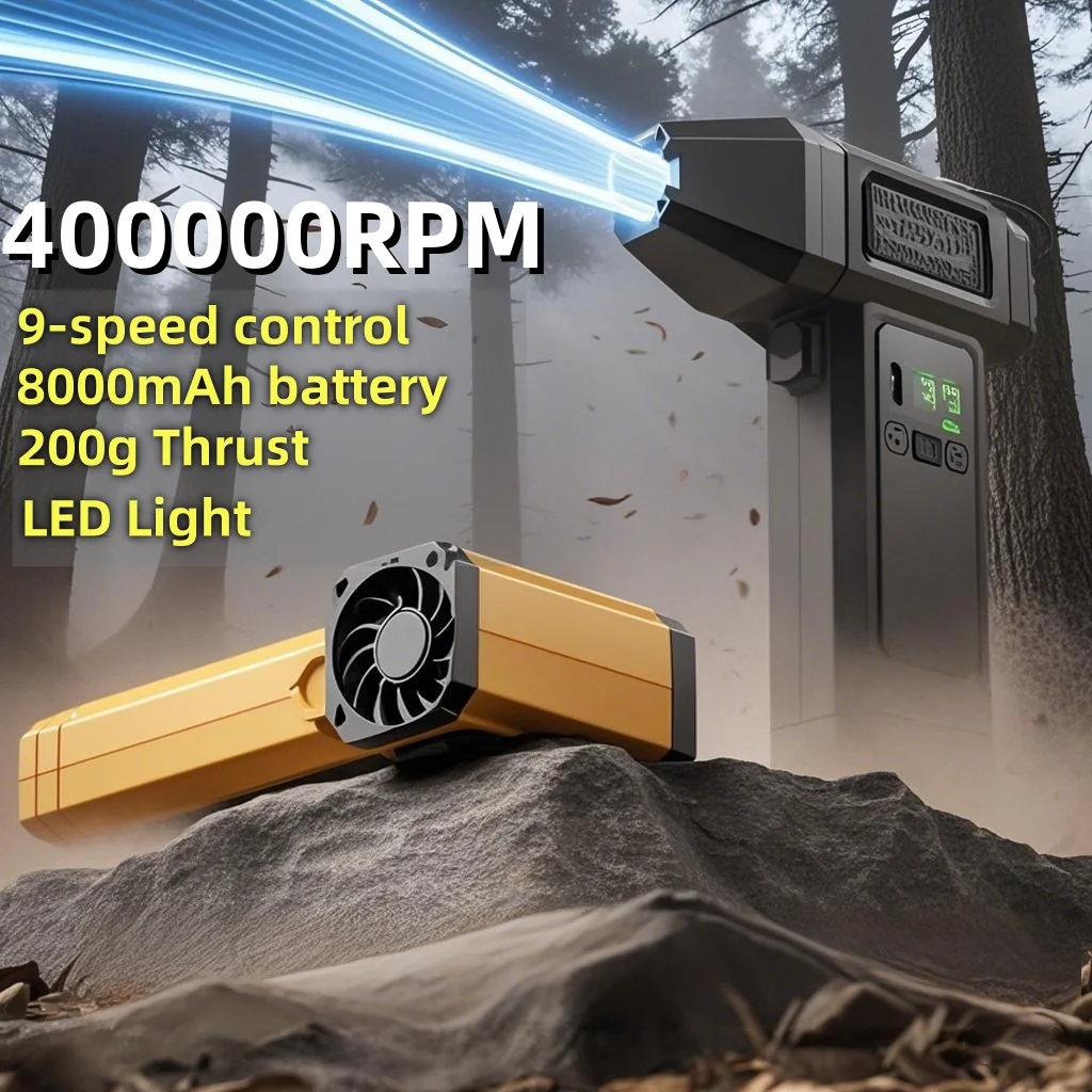 

Турбовентилятор 400000 об/мин, мощный воздуходувка, портативный беспроводной пылеочиститель, 8000 мАч, TypeC, зарядка, бесщеточный струйный вентилятор, светодиодное освещение