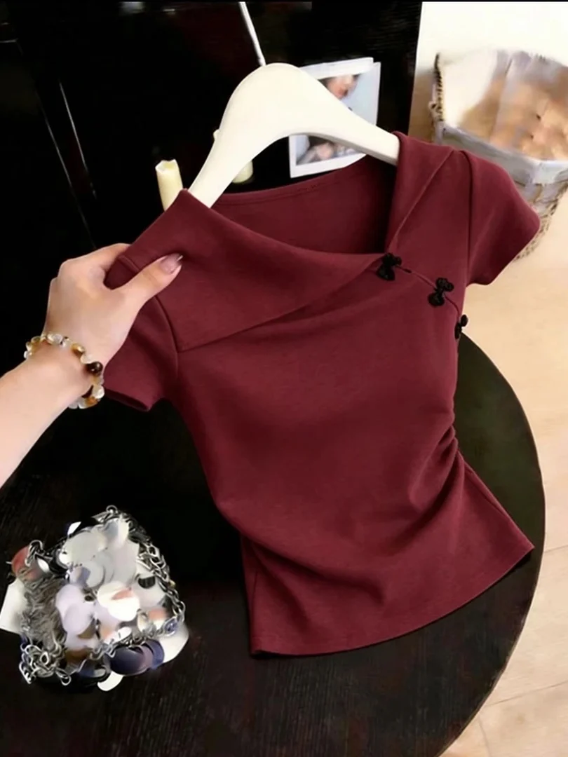 Korean Style Slim Fit Short Sleeve T-Shirt Fashionable Casual Top High Waist Design Comfortable Breathable Moisture Wicking
