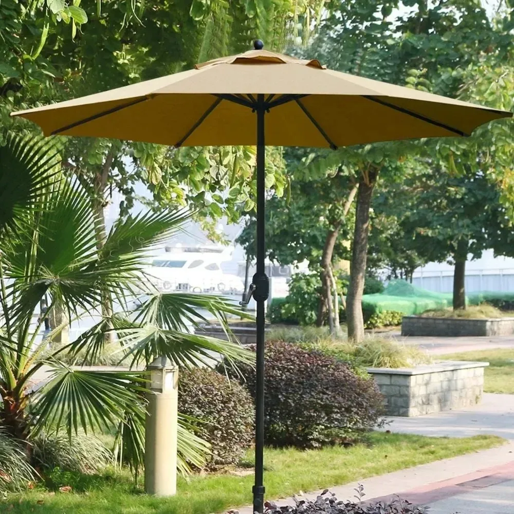 

9Ft Patio Umbrella Outdoor Table Umbrella with 8 Sturdy Ribs (Tan)