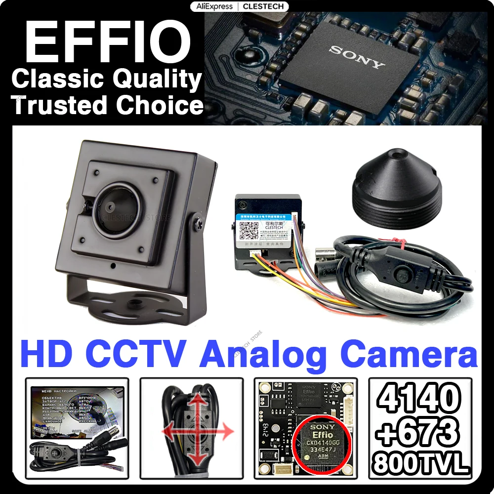 3.7mm Cone Lens Sony Effio HD Mini CCTV Camera 800TVL CCD 4140+673 Analog Cvbs OSD Menu 32*32mm Size Super Small With bracket