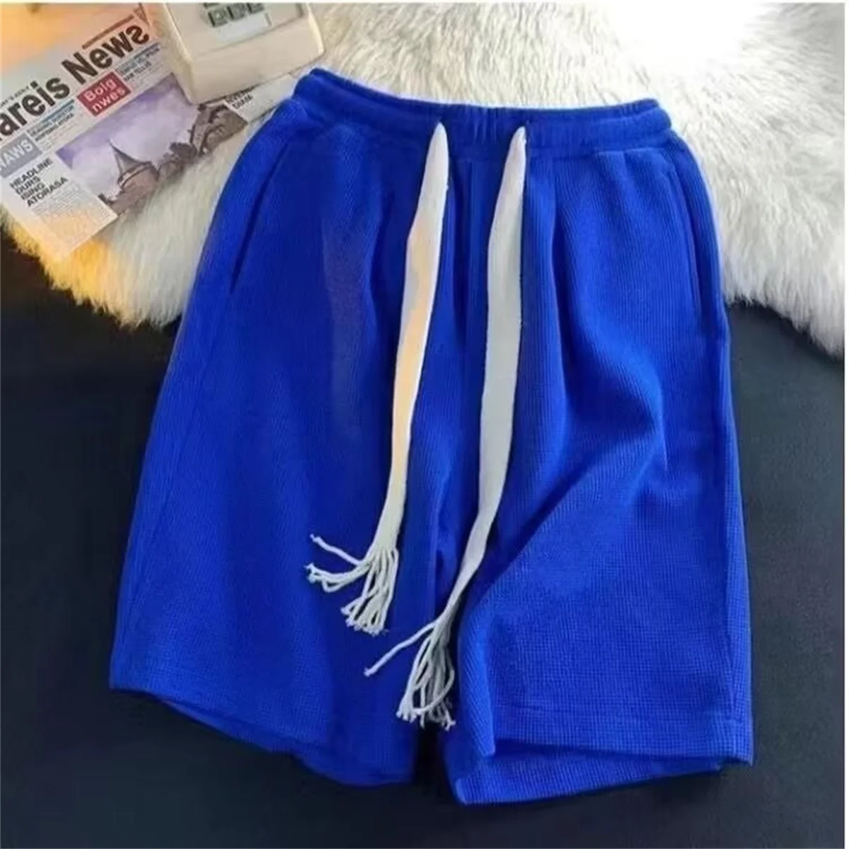 Solid Breathable Shorts Summer Men\'s Fashion Trendy Brand Lightweight Drawstring Basketball Sports Fitness Large Middle Pants