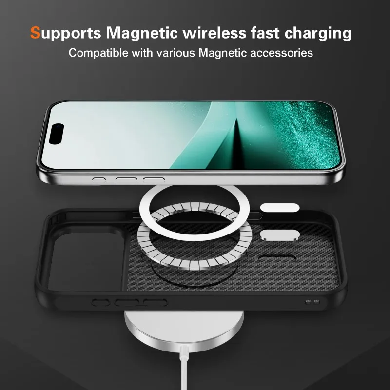 Luxury Carbon Fiber Texture Case for IPhone 17 Air 16E 15 14 Plus 13 12 Pro Max Magnetic Wireless Charge PC Hard Protecte Cover