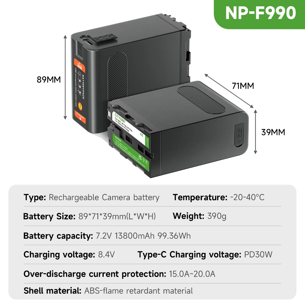PD30W NP F990 Battery 13800mAh With TYPE-C Port Fast Charge NP-F990 For Sony CCD-TR215 CCD-TR3 CCD-TR87 CCD-TR818...