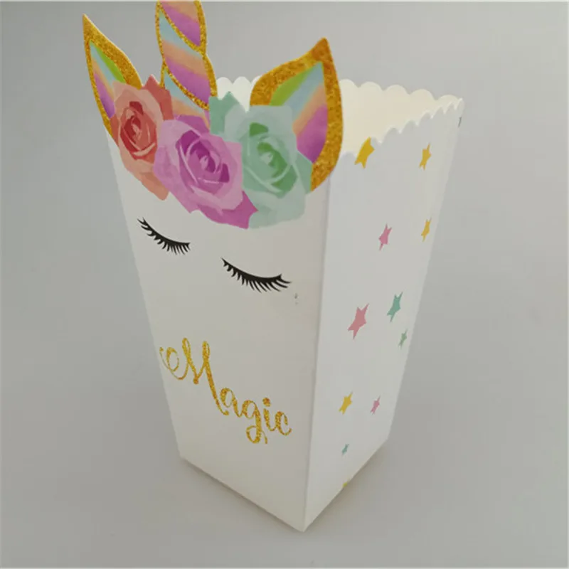 6 STKS Eenhoorn Papier Snoep Geschenkzakken Cookie Popcorn Box Kids Verjaardagsfeestje Decoratie Baby Douche Benodigdheden