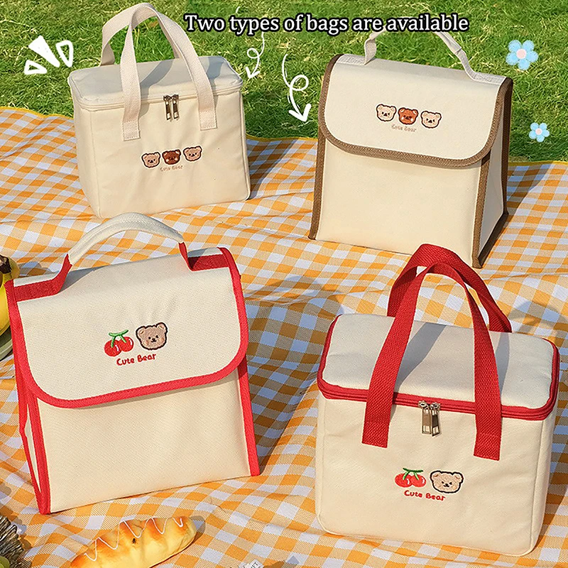 Cute Lunch Bag Large Capacity Canvas Anti-cooling Handbag Aluminum Foil Insulated Food Box Office Worker Portable Bento Bag image 4