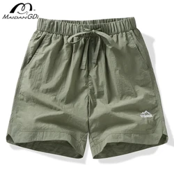 MAIDANGDI-Calças de trabalho seda gelo bordadas nylon para homens jovens de meia idade, shorts plus size, corte fino, secagem rápida esportes, 5%