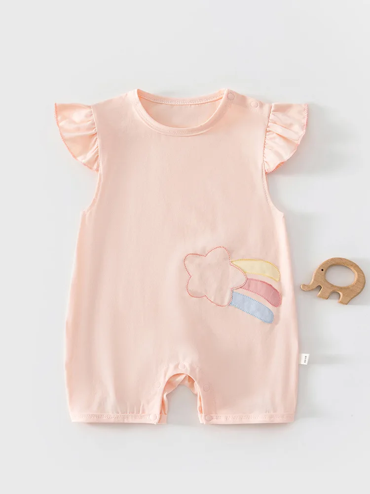 Baby Girls Jumpsuit 0-3T Infant Cute Print Cotton Onesies Summer Sleeveless Flutter Sleeve Romper for Toddler Bodysuit