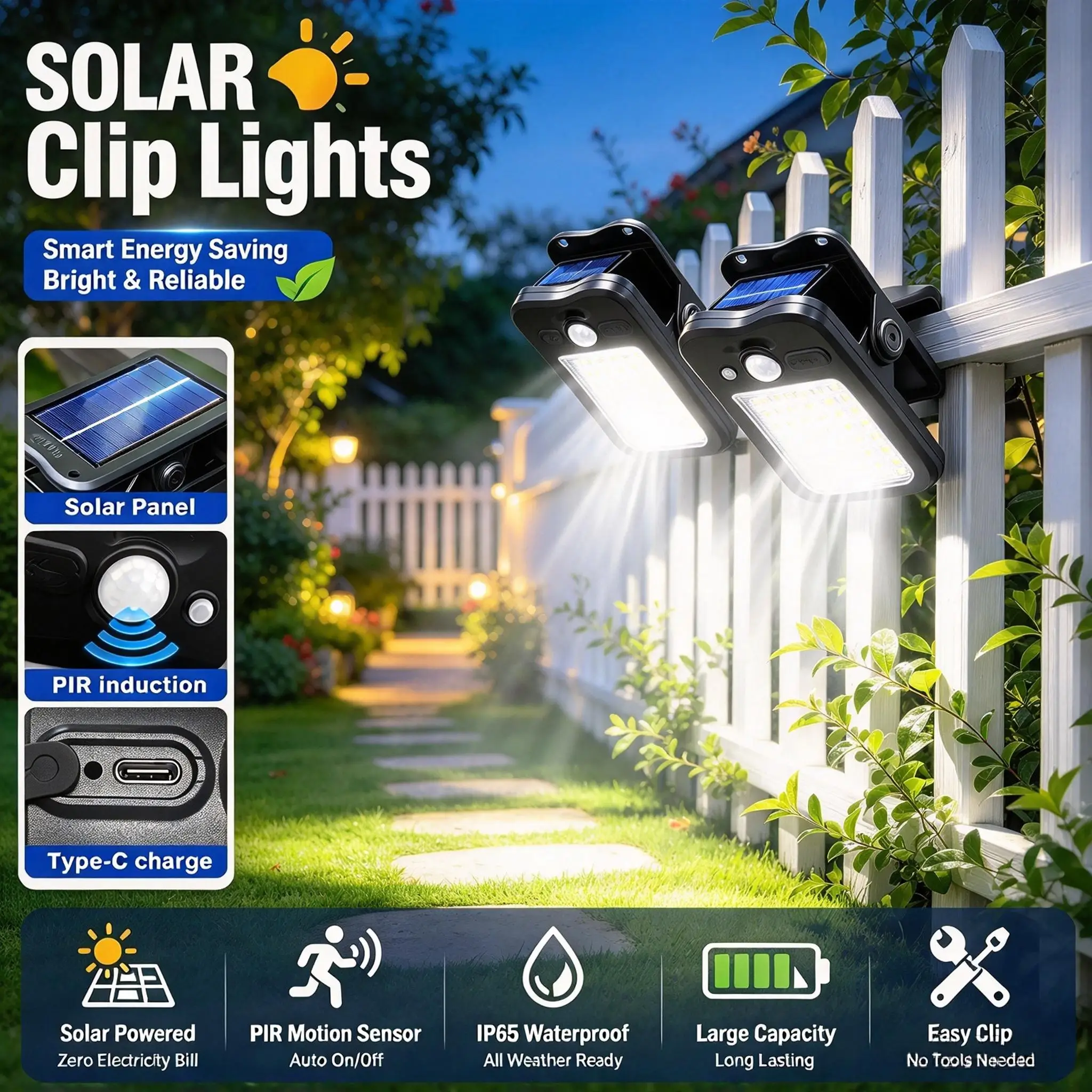 New Upgraded Solar Clip Light Outdoor Courtyard Lamp Camping Garden 3 Lighting Intelligent Sensing Solar Wall Lamp