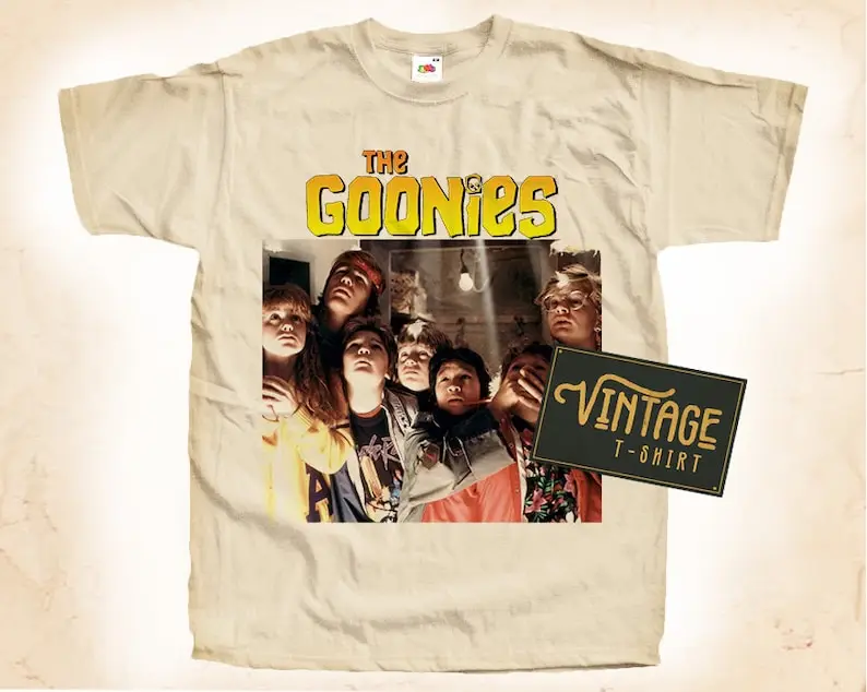 

The Goonies V2 T shirt Tee Natural Vintage Cotton Movie Poster Beige All Sizes