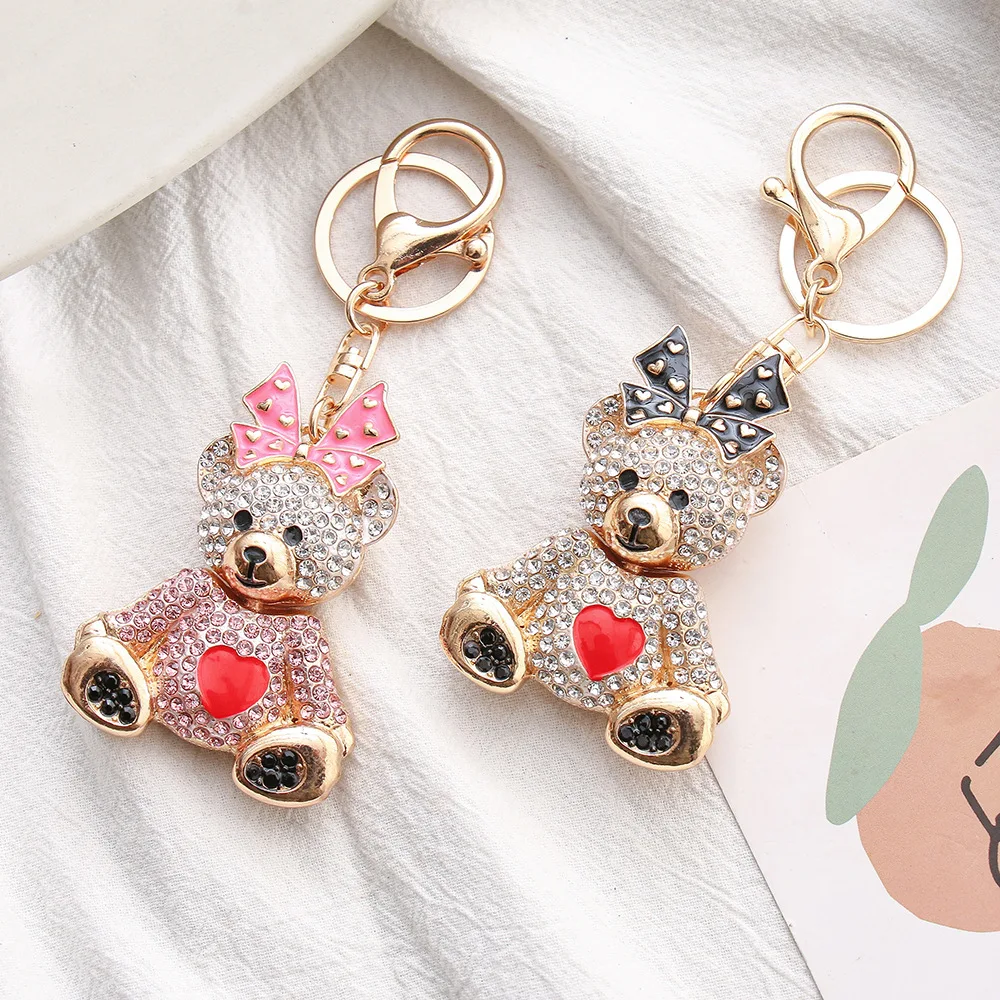 1PC Creative Bow Bear Keychain Love Bear Doll Keychain Pendant Bag Pendant Hanging Decoration Car Keychain Decoration