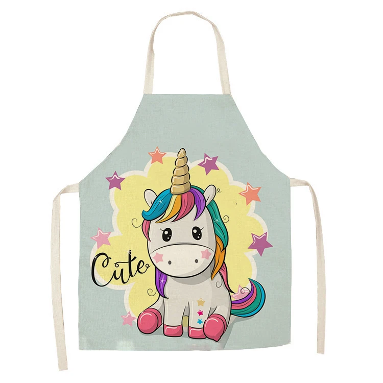 Male and female sleeveless printed kitchen apron linen household cleaner cartoon unicorn 1 piece