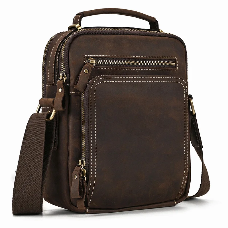 Newsbirds Retro Style Leather Shoulder Bag Men's Crossbody Bags Menssenger Bag Multifunction Men's Business Bag Thick Leather