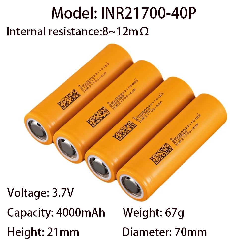 

21700 Lithium Battery 4000mAh 3.7V 10C 40A Discharge INR21700 40P For 48V Pack Energy Storage Solar Panel Electric Vehicle