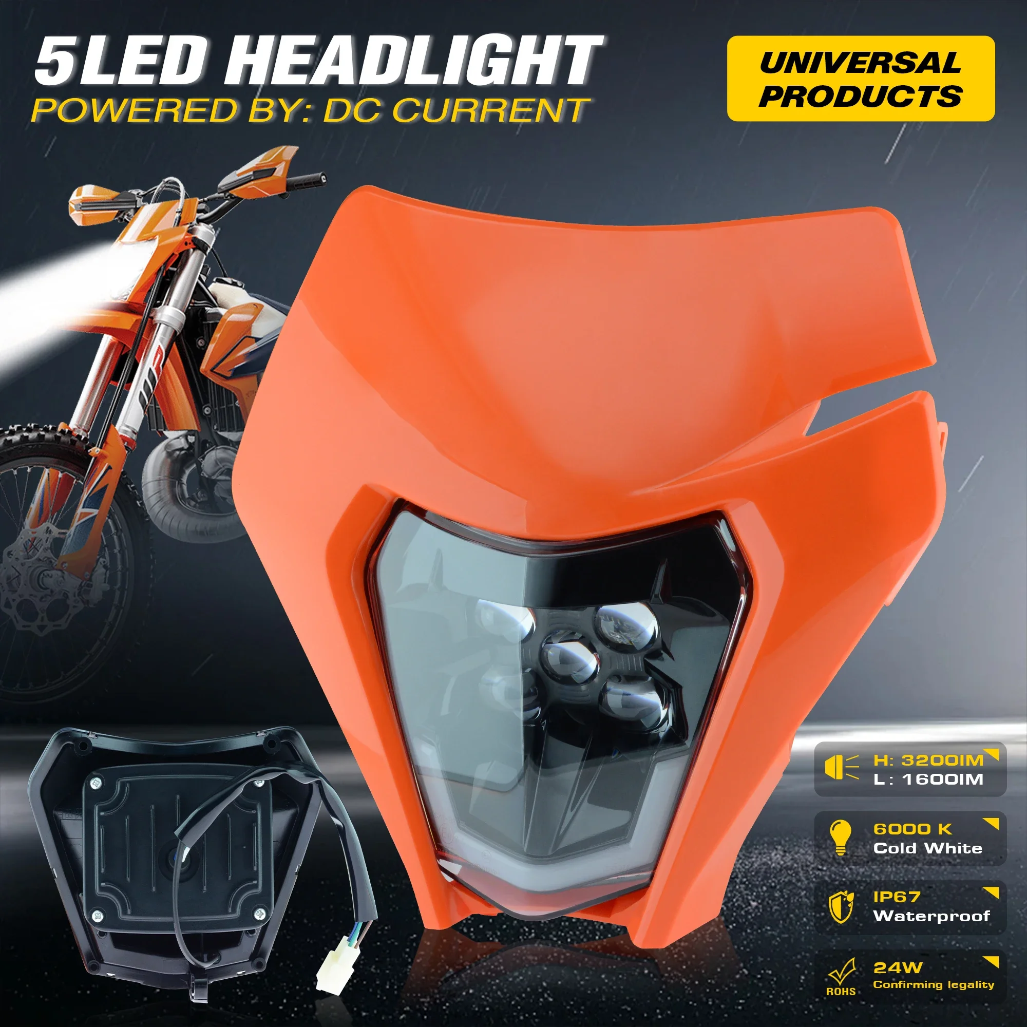 Powerzone دراجة نارية LED المصباح لوحة ل KTM EXC XC SX MX XC 125 250 300 450 Super Moto إندورو العالمي الترابية دراجة المصابيح الأمامية