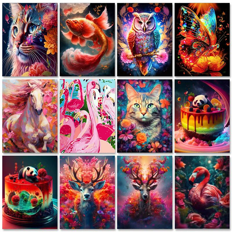 

GATYZTORY Acrylic Paint by Number Colorful Animals Oil Painting Kit For Adults On Canvas Coloring Of Picture Artwork Personalize