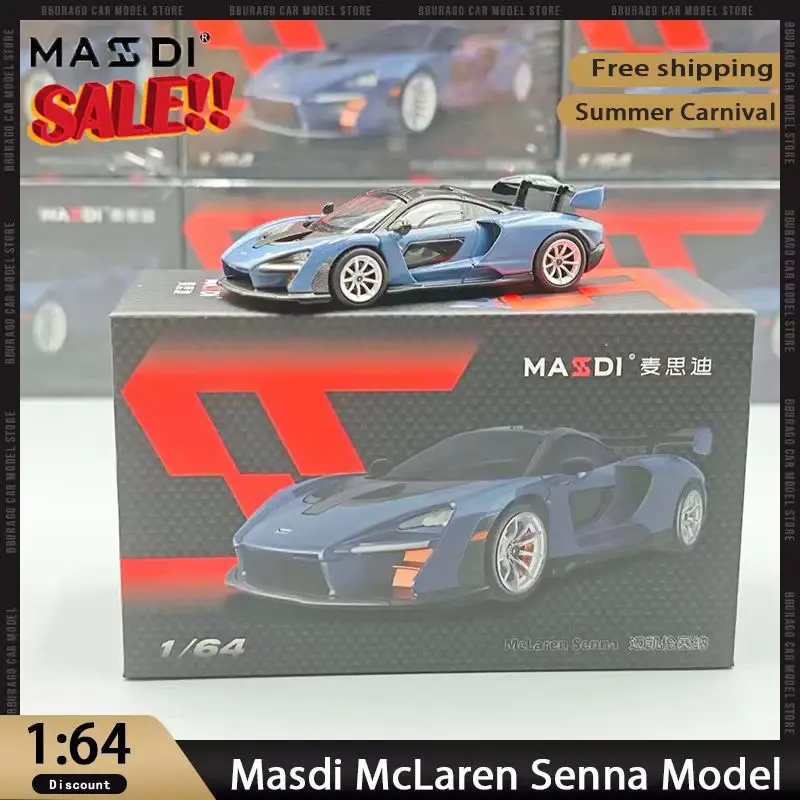 

Новая в наличии Masdi 1:64 Mclaren Senna Style, игрушечная модель из синего сплава, литая под давлением гиперкар с детальным интерьером для рождественских подарков