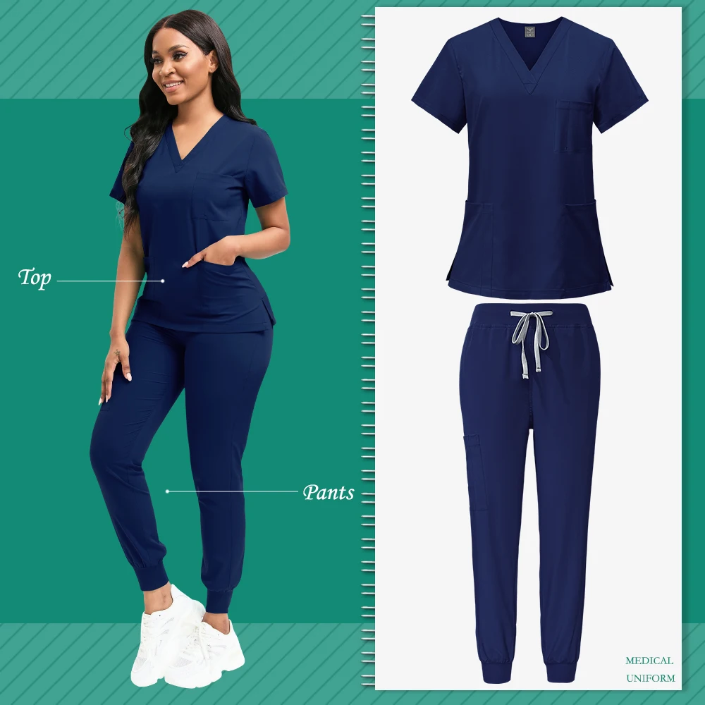 Uniforme médico feminino slim fit, conjuntos de esfoliantes, acessórios de enfermagem, vestidos de cirurgia hospitalar, cic dental, salão de beleza, roupa de trabalho