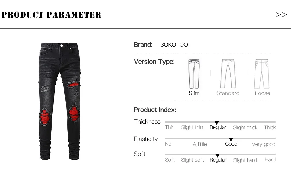 Herren Rote Rissige Plissierte Patchwork-Biker-Jeans Streetwear Stretch-Denim-Hose Skinny Tapered Schwarze Hose – Detail 1