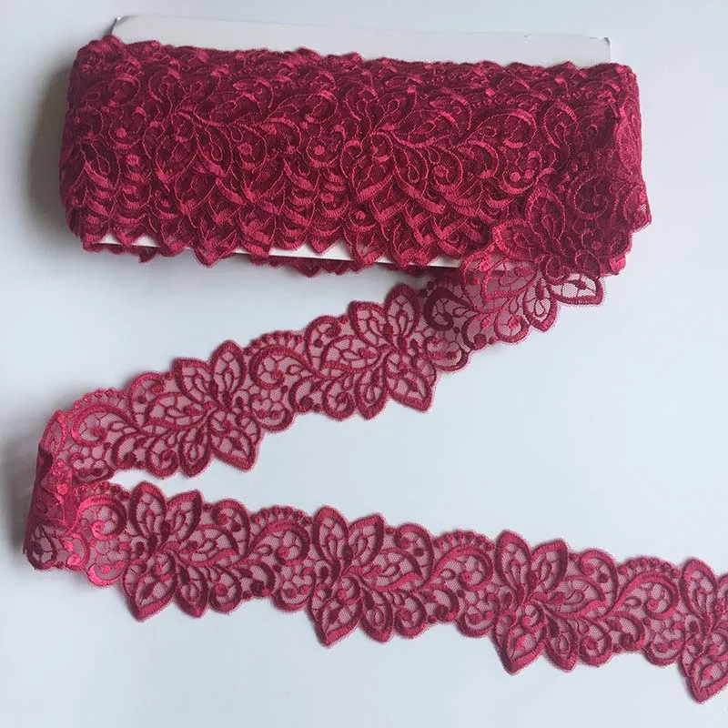 2Yards Dark Red Embroidered Lace Trim Mesh Clothes Accessory Lingerie Bra Girl\'s Dancing Dress Sewing Fabrics DIY