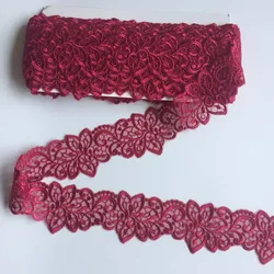 2Yards Dark Red Embroidered Lace Trim Mesh Clothes Accessory Lingerie Bra Girl's Dancing Dress Sewing Fabrics DIY