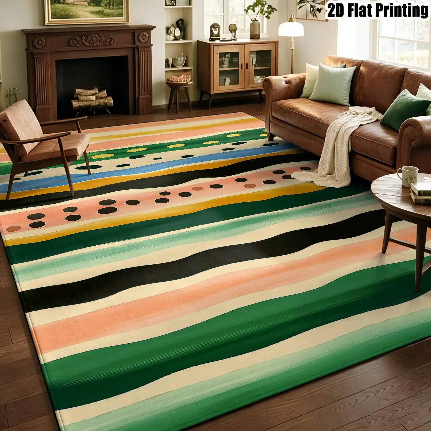 1Pc 2D Printed Nordic/Instagram-Style Colorful Stripe Polka Dot Geometric Modern Minimalist Carpet, Home Decor, Multi-Size, Machine Washable, Suitable for Entrance, Dining Room, Foyer, Bedroom, Living Room