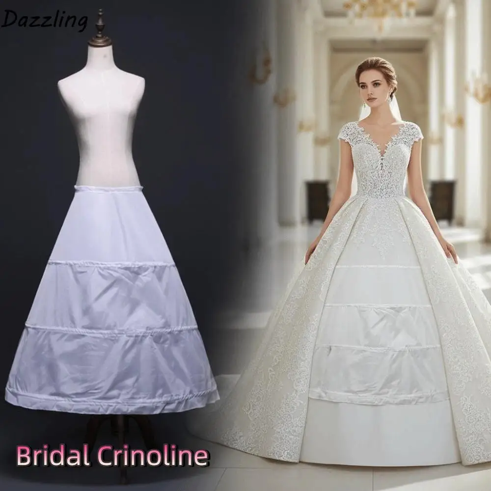 

Simple 3 Hoops Bridal Crinoline White A-Line Shape Wedding Dress Lining Breathable Elegant Bridal Underskirt Ball Gown