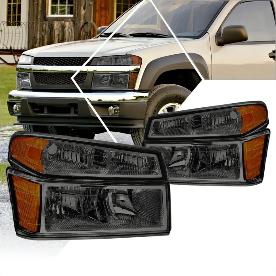 

Headlights Assembly Compatible with 2004-2012 Chevy Colorado GMC Canyon Isuzu iSeries 4Pcs Headlamps with Bumper Lights Smoked L