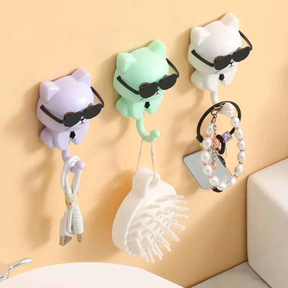 Creative Plastic Cartoon Cat Hooks Decorative Waterproof Key Hangers Wall Hanging Sunglasses Cat Hooks Kitchen