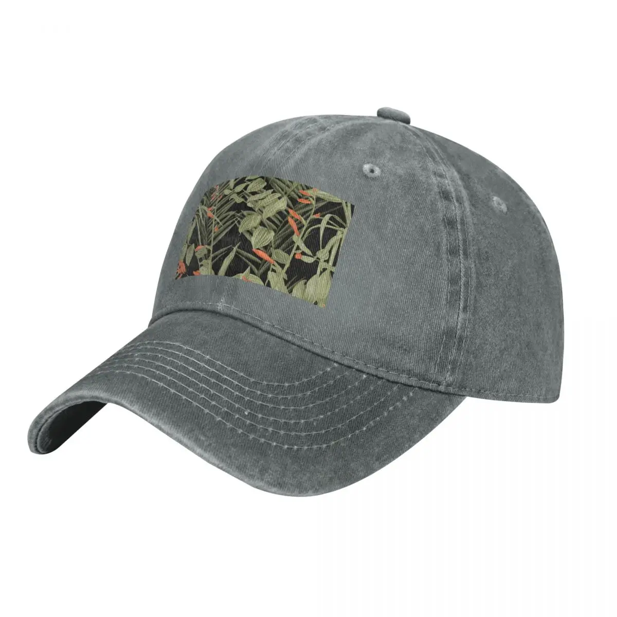 Sage-green foliage pattern with coral flowers on a blackbackground Cap Cowboy Hat baseball caps trucker hats for men Women's