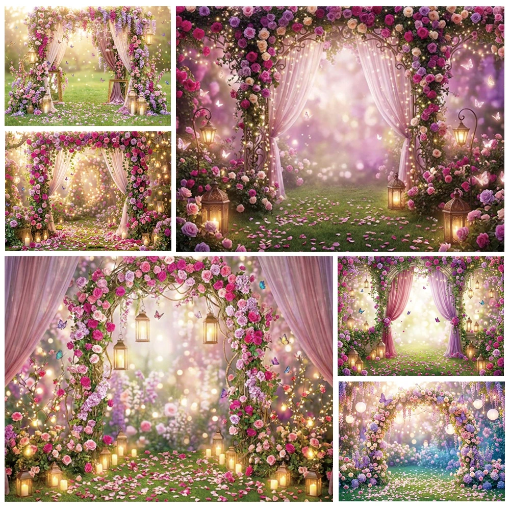 

MOON.QG Magical Castle Garden Photo Background Flower Petal Backdrop Kids Accessories Birthday Wallpaper Portrait Photocall