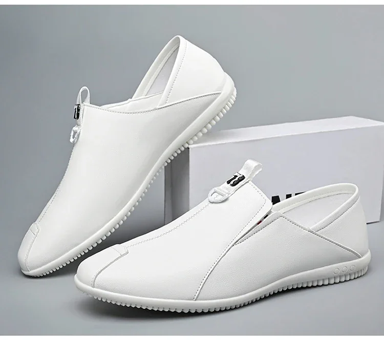 New Shoes for Men Leather Casual Shoes Spring Flat Slip-on Loafers Youth Cool Lightweight Driving Shoes