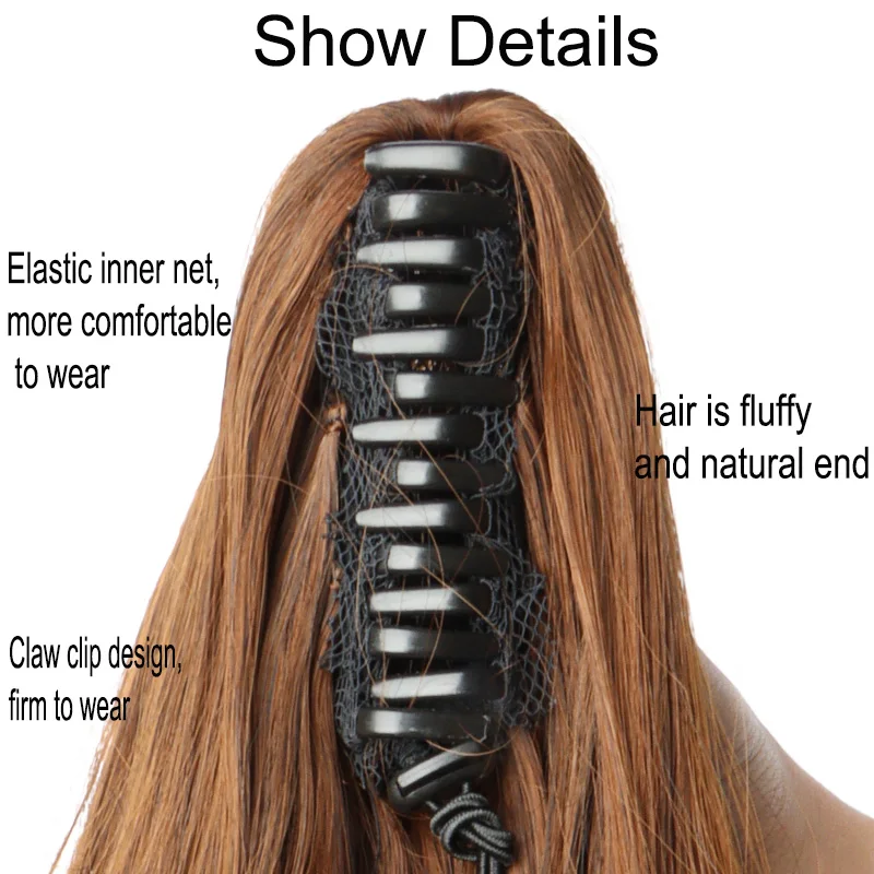 وصلة شعر صناعية طويلة ومموجة على شكل ذيل حصان بمشبك على شكل ذيل حصان باللون الأسود والبني للنساء