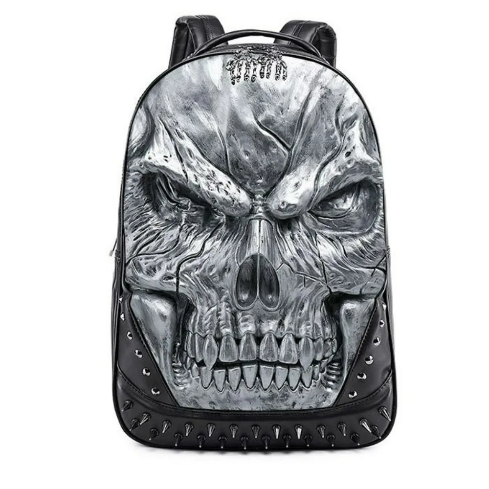 3D Stereoscopic Skull Backpack for Men Gothic Punk Spiked Rivet Backpacks Large Capacity Travel Laptop Bag