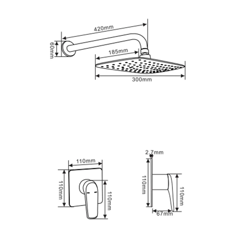 New Arrival Concealed In-Wall Rainfall Showerhead Shower Faucets Sets With Hand Shower Mixers Taps