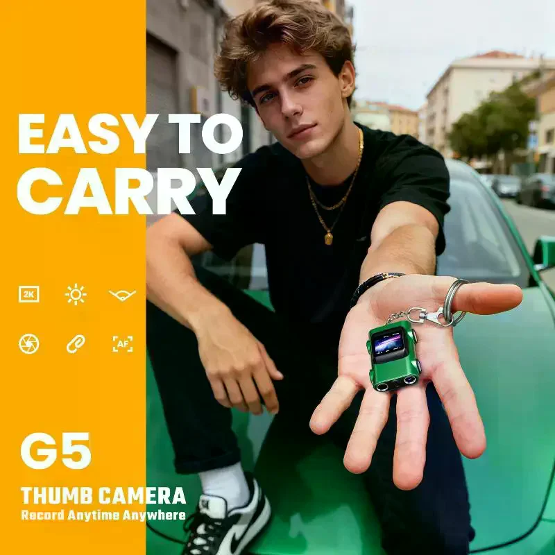 

Innovative Car Design Mini Camera Keychain with 2K HD Video Recording Auto Focus Flash