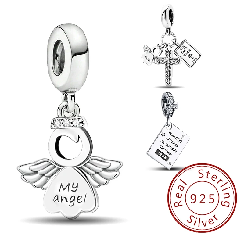 925 Sterling Silver Cross Angel Bible Series Pendants Bead Diy Bracelet Necklace Making Gift Of High Quality Fine Jewelry