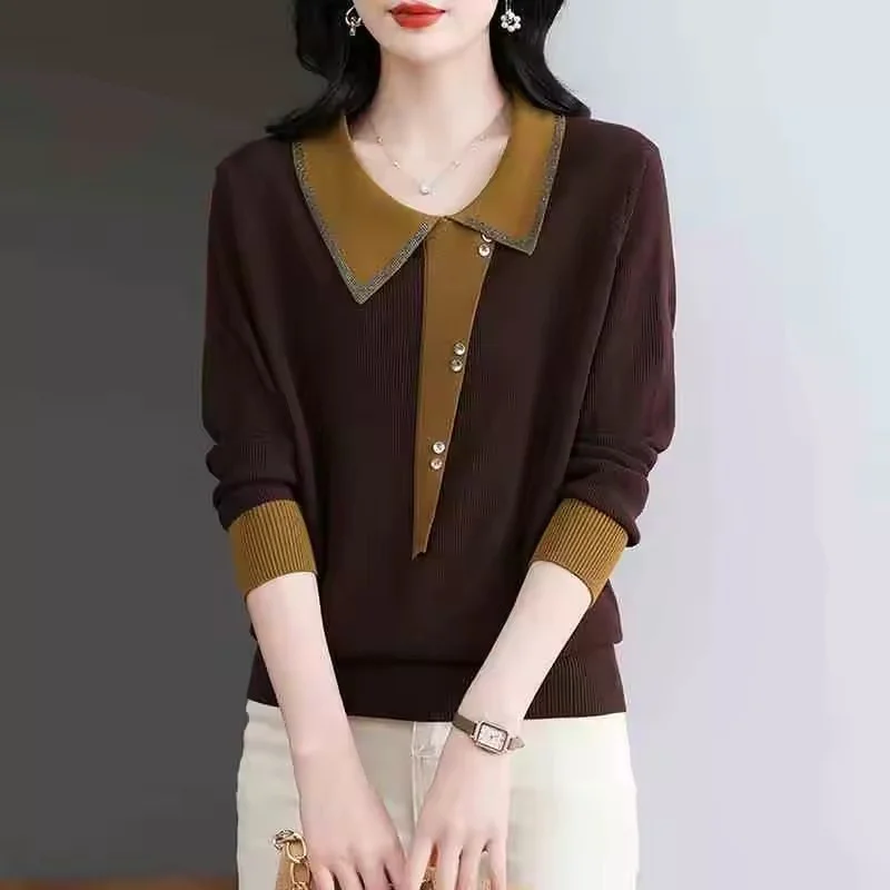 Joindre ensemble pull à revers haut pull en tricot pour femme chemise pull à la mode nouveau printemps et automne chemise à Base ample pour les femmes