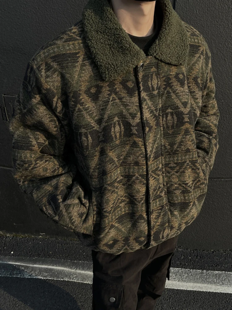 

Винтажная этническая утепленная куртка из овечьей шерсти и хлопка для мужчин, зимнее пальто с воротником-стойкой и цветовыми блоками, модный дизайн