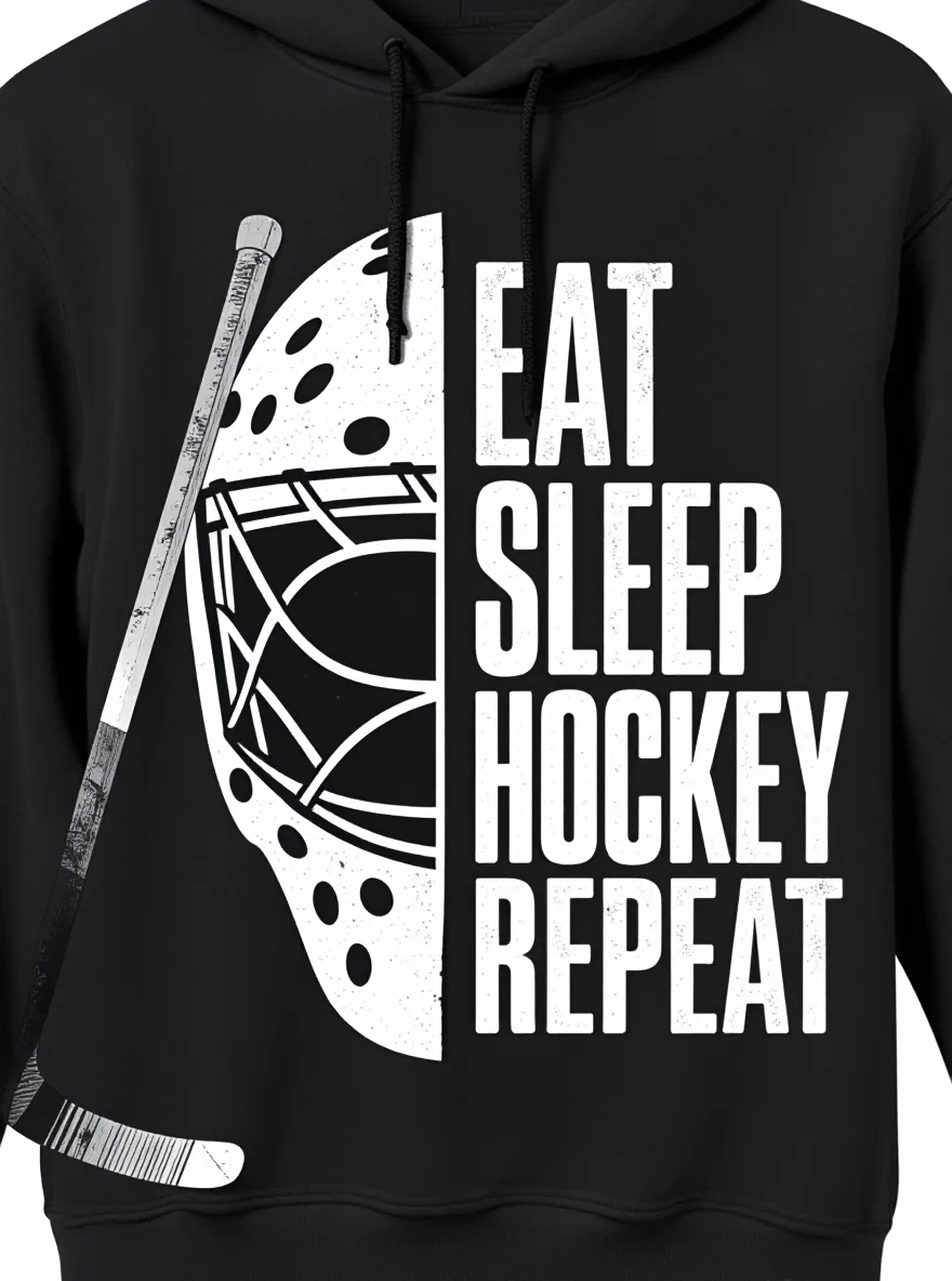 Sweat à capuche Eat Sleep Hockey pour hommes, design de gardien de but, sports d'hiver