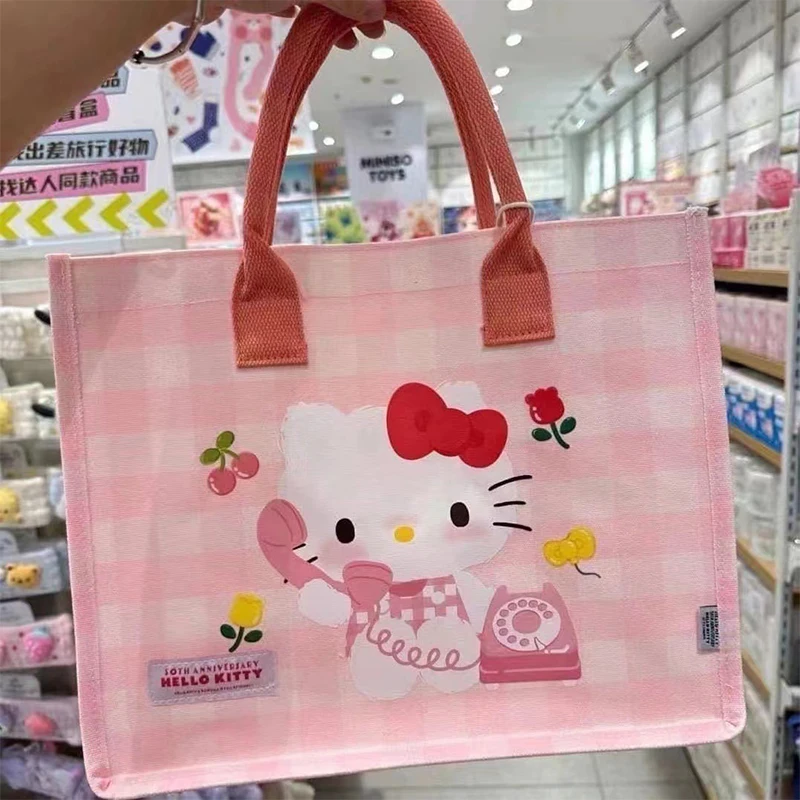 

Sweet Kawaii Sanrio Anime Canvas Bag Cute Kt Cat Cartoon Print Ins Fashion Shoulder Shopping Storage Bag Gifts for Girls