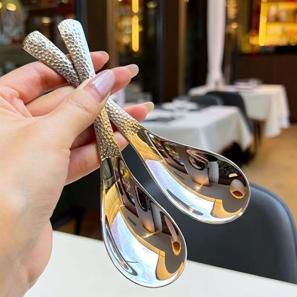 Modern Minimalist Hammered Spoon Stainless Steel Palace Style Dessert Scoop Comfortable Grip Home Tableware